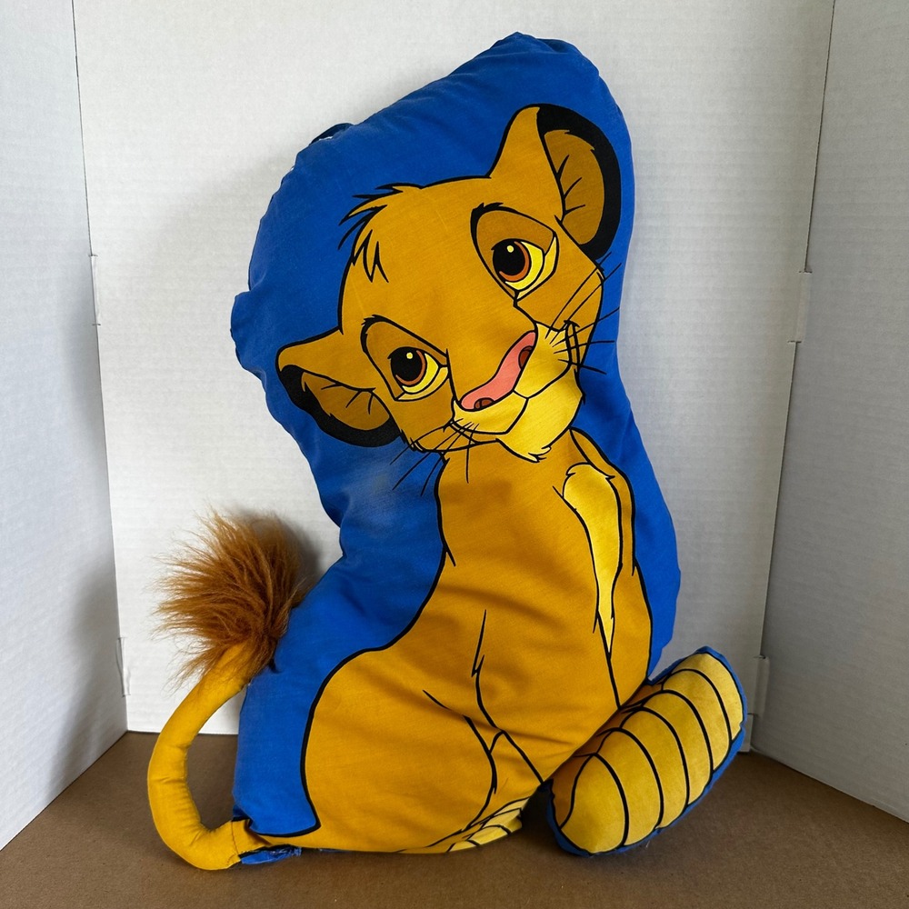 Disney Simba Shaped Pillow Kids Blue Yellow Good Vintage Lion King Faux Fur Tail